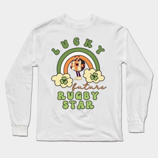 Lucky Future Rugby Star for Kids, St. Patricks Day Kids Gift, Future Rugby Star, Lucky Shamrock, Rainbow Lucky Future Rugby Star Kids Long Sleeve T-Shirt